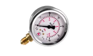Manometr hydrauliczny z tarczą i wskazówką, z mosiężnym gwintem.