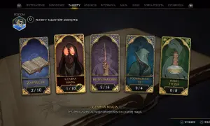 Menu talentów w Dziedzictwie Hogwartu: Zaklęcia, Czarna Magia, Podstawowe, Podkradanie się, Pokój Życzeń.