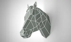 Geometryczny, szary koń z białymi liniami, jak zrobić konia z drewna.