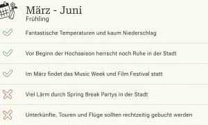 März-Juni: miami beste reisezeit. Fantastische Temperaturen, Ruhe vor der Hochsaison & Festivals. Vermeide Lärm & Buchungsstress.