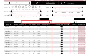 Tabla de diamantes tallados con precios, quilates y formas. Un diamante tallado es el protagonista.