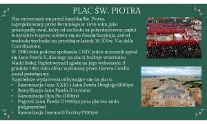 Plac św. Piotra w Watykanie, zaprojektowany przez Berniniego, otwiera się na bazylikę. Zdjęcie przedstawia widok z lotu ptaka na plac i tłumy wiernych.
