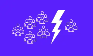 Gruppen von Menschen werden durch einen Blitz geteilt, was die digitale Spaltung symbolisiert.