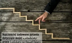 Palce wskazujące mężczyzny w garniturze schodzą po drewnianych schodkach, symbolizując podróż wgłąb siebie i analizę metod pracy.