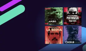 Okładki książek Przemysława Piotrowskiego: Anubis, Prawo Matki, La Bestia, Cherub.
