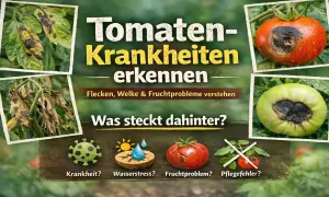 Tomaten-Krankheiten erkennen: Flecken, Welke & Fruchtprobleme verstehen. Was steckt dahinter? Krankheit, Wasserstress, Fruchtproblem oder Pflegefehler?