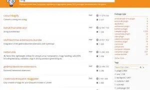 Page Packagist affichant des paquets PHP. Recherche de "slug" pour installer Composer sur Ubuntu.
