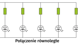 Schemat połączenia równoległego rezystorów z diodami LED. Pokazuje, jak podłączyć rezystor kierunkowskazów LED.
