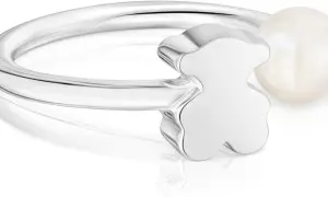 Anillo de plata con forma de oso y perla. Un diseño tierno y elegante para lucir tus tous anillos plata.