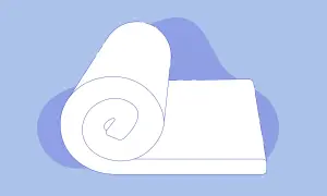 Illustration showing a rolled-up memory foam mattress, hinting at how to deflate memory foam mattress for storage or transport.