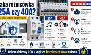 Porównanie wyłączników RCD 25A i 40A. Wybór zależy od obciążenia, liczby obwodów i instalacji. Dobry RCD to bezpieczeństwo w domu.