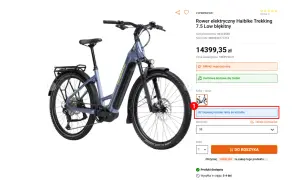 Błękitny rower elektryczny Haibike Trekking. Przycisk "Dopasuj rozmiar ramy do wzrostu" pomoże Ci wybrać idealny model.