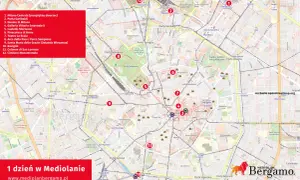 Mapa Mediolanu z zaznaczonymi atrakcjami: Duomo, Galleria Vittorio Emanuele II, Castello Sforzesco, Naviglio. Planuj zwiedzanie Mediolanu!