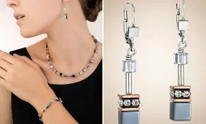 Biżuteria z kryształami Swarovski, naszyjnik i bransoletka w odcieniach błękitu i szarości, niczym serce oceanu.