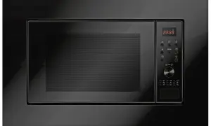 Svart inbyggd micro med digital display och knappar. Perfekt för köket.