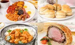 Un festín de comida de Reino Unido: desayuno completo, bollos, curry y un Wellington.