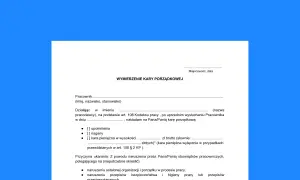 Dokument "Wymierzenie kary porządkowej" zawiera dane pracownika, pracodawcy, rodzaj kary (upomnienie, nagana, kara pieniężna) oraz przyczynę jej nałożenia.