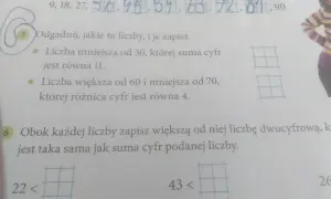 Fragment zeszytu z zadaniami matematycznymi, widoczne liczby i tekst.