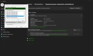 Okno dialogowe z listą częstotliwości odświeżania monitora (Hz) i ustawieniami wyświetlacza w systemie Windows.