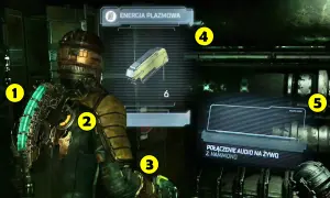Isaac Clarke w Dead Space Remake. Poradnik pokazuje ekwipunek: plazmową energię i połączenie audio.