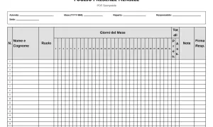 Foglio presenze mensile Word da scaricare gratis. Modulo per registrare presenze giornaliere, totali, note e firme.