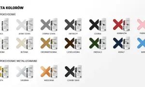 Paleta kolorów fug epoksydowych i metalizowanych. Jaka fuga? Wybierz spośród wielu odcieni: białej, szarej, kremowej, beżowej, karmazynowej, pudrowego różu, złotej, srebrnej i innych.