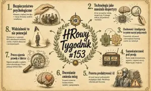 Grafika przedstawia osiem punktów dotyczących HR. Osoba skrupulatna doceniłaby te informacje.