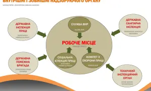 Schemat przedstawiający wewnętrzne i zewnętrzne organy nadzoru nad miejscem pracy.