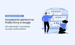 Ilustracja pokazuje, jak zarządzać opiniami w Google. Dwie osoby analizują oceny gwiazdkowe, co może być wzorem prośbą o wystawienie opinii.