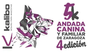 Logo de la 4ª andada canina y familiar de Zaragoza. Un perro geométrico y el texto "Kalibo".