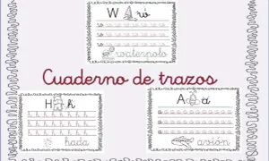 Cuaderno de trazos para grafomotricidad letras W, H y A. Ejercicios para practicar la escritura de vocales y consonantes.
