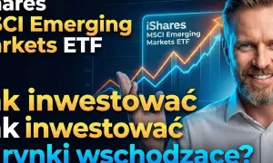 Mężczyzna z uśmiechem na twarzy, na tle wykresu wzrostu i napisu "iShares MSCI Emerging Markets ETF". Jak inwestować na rynkach wschodzących?