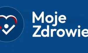 Logo "Moje Zdrowie" z symbolem serca i haczykiem, zachęcające do profilaktyki 40 plus.