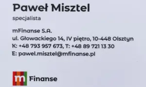Wizytówka: Paweł Misztel, specjalista mFinanse S.A., Olsztyn.