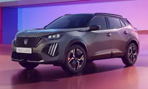Nowy Peugeot E-2008 w stylowym szarym kolorze, z nowoczesnym designem i atrakcyjną ceną.