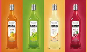 Sześć butelek Barmańska o różnych smakach: arbuz, pigwa, kiwi, melon, wiśnia i cytryna. Zastanawiasz się, barmańska ile procent?