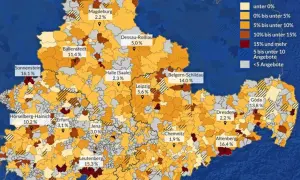Karte zeigt Gebiete mit hohen Mietpreisen. In Sonnenstein und Altenberg sind die Mieten unbezahlbar, über 16%.