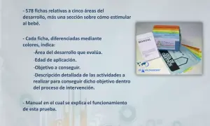 Material de la Guía Portage: fichas de desarrollo por colores, manual y lista de objetivos para estimular al bebé.