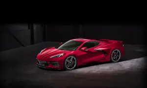 Czerwony Chevrolet Corvette C8 w garażu. Sprawdź aktualną corvette c8 cena i specyfikację.