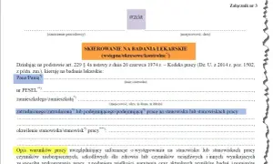 Skierowanie na badania lekarskie (wstępne/okresowe/kontrolne) dla pracownika.