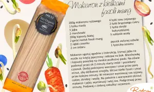 Opakowanie makaronu ryżowego Bio Organic z przepisem na danie z kiełkami fasoli mung.