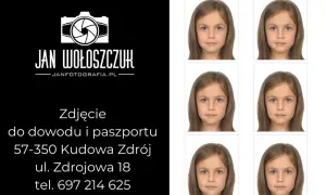 Zdjęcie do dowodu i paszportu wykonane przez Jana Wołoszczuka w Kudowie Zdroju. Sześć identycznych ujęć dziewczynki.