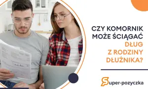 Młode małżeństwo analizuje dokumenty, zastanawiając się, czy komornik może ściągać dług z rodziny dłużnika.