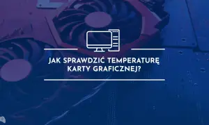 Zbliżenie na wentylator karty graficznej z tekstem "Jak sprawdzić temperaturę karty graficznej?".