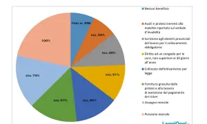 Grafico a torta mostra la percentuale invalidità per pensione e i benefici correlati.