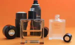 Kolekcja kosmetyków Terre d'Hermès: perfumy, dezodorant i balsam po goleniu.