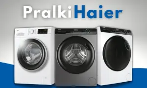 Trzy nowoczesne pralki Haier prezentują się obok siebie. Sprawdź pralka Haier opinie i wybierz najlepszy model dla siebie.