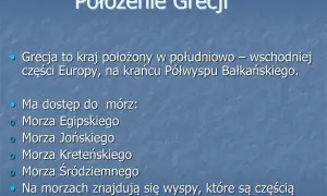 Ciekawostki o Grecji: kraj w Europie, otoczony morzami: Egipskim, Jońskim, Kreteńskim i Śródziemnym. Na morzach znajdują się liczne wyspy.