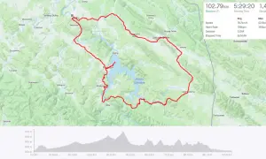 Trasa rowerowa pętla bieszczadzka wokół Jeziora Solińskiego. Dystans 102,79 km, czas 5:29:20. Widok mapy i profilu wysokości.