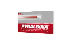 Opakowanie Pyralginy 20 tabletek na silny ból i gorączkę.